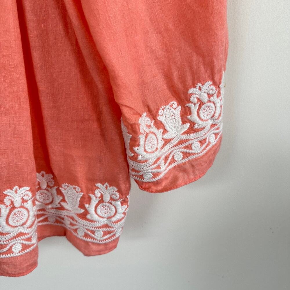 Talbots 100% Linen Floral Embroidered Peasant Blouse Womens Size MEDIUM Coral - Picture 3 of 11
